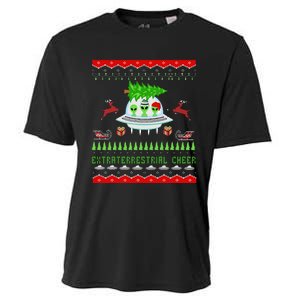 Funny Ugly Christmas Alien UFO Santa Reindeer Tree Gift  Cooling Performance Crew T-Shirt