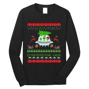 Funny Ugly Christmas Alien UFO Santa Reindeer Tree Gift  Long Sleeve Shirt