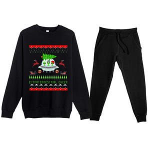 Funny Ugly Christmas Alien UFO Santa Reindeer Tree Gift  Premium Crewneck Sweatsuit Set