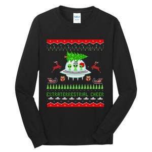 Funny Ugly Christmas Alien UFO Santa Reindeer Tree Gift  Tall Long Sleeve T-Shirt