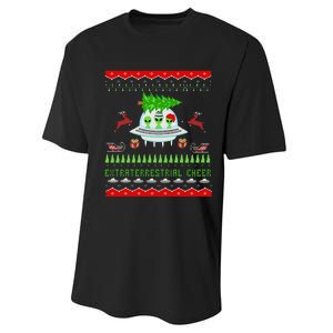 Funny Ugly Christmas Alien UFO Santa Reindeer Tree Gift  Performance Sprint T-Shirt