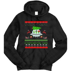 Funny Ugly Christmas Alien UFO Santa Reindeer Tree Gift  Tie Dye Hoodie