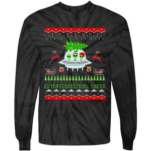 Funny Ugly Christmas Alien UFO Santa Reindeer Tree Gift  Tie-Dye Long Sleeve Shirt