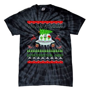 Funny Ugly Christmas Alien UFO Santa Reindeer Tree Gift  Tie-Dye T-Shirt