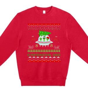 Funny Ugly Christmas Alien UFO Santa Reindeer Tree Gift  Premium Crewneck Sweatshirt