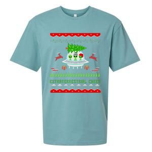 Funny Ugly Christmas Alien UFO Santa Reindeer Tree Gift  Sueded Cloud Jersey T-Shirt