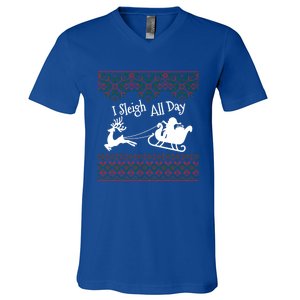 Funny Ugly Christmas Sweater I Sleigh All Day Santa Elves Cool Gift V-Neck T-Shirt