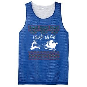 Funny Ugly Christmas Sweater I Sleigh All Day Santa Elves Cool Gift Mesh Reversible Basketball Jersey Tank