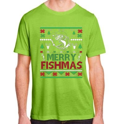 Fishing Ugly Christmas Bass Fish Merry Fishmas Gift Adult ChromaSoft Performance T-Shirt