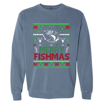 Fishing Ugly Christmas Bass Fish Merry Fishmas Gift Garment-Dyed Sweatshirt