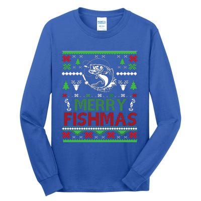 Fishing Ugly Christmas Bass Fish Merry Fishmas Gift Tall Long Sleeve T-Shirt