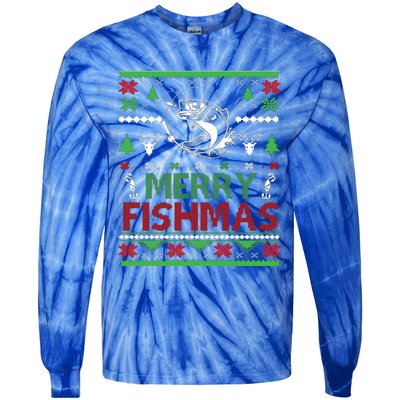 Fishing Ugly Christmas Bass Fish Merry Fishmas Gift Tie-Dye Long Sleeve Shirt