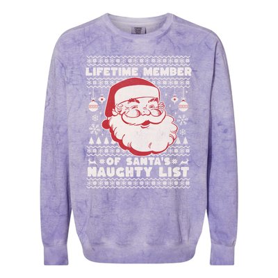 Funny Ugly Christmas Lifetime Member SantaS Naughty List Colorblast Crewneck Sweatshirt