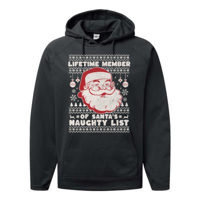 Funny Ugly Christmas Lifetime Member SantaS Naughty List Performance Fleece Hoodie