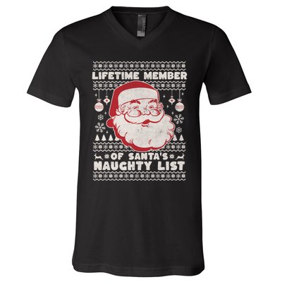 Funny Ugly Christmas Lifetime Member SantaS Naughty List V-Neck T-Shirt