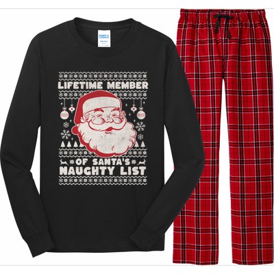 Funny Ugly Christmas Lifetime Member SantaS Naughty List Long Sleeve Pajama Set