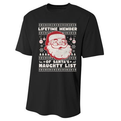 Funny Ugly Christmas Lifetime Member SantaS Naughty List Performance Sprint T-Shirt