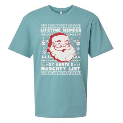 Funny Ugly Christmas Lifetime Member SantaS Naughty List Sueded Cloud Jersey T-Shirt