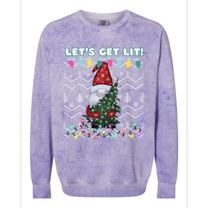 Funny Ugly Christmas Pun Gnome LetS Get Lit Xmas Party Meaningful Gift Colorblast Crewneck Sweatshirt