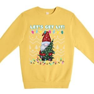 Funny Ugly Christmas Pun Gnome LetS Get Lit Xmas Party Meaningful Gift Premium Crewneck Sweatshirt