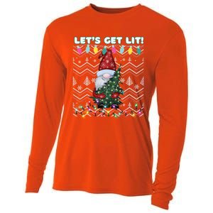 Funny Ugly Christmas Pun Gnome LetS Get Lit Xmas Party Meaningful Gift Cooling Performance Long Sleeve Crew