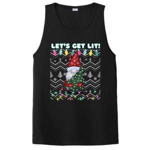 Funny Ugly Christmas Pun Gnome LetS Get Lit Xmas Party Meaningful Gift PosiCharge Competitor Tank