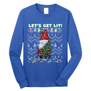 Funny Ugly Christmas Pun Gnome LetS Get Lit Xmas Party Meaningful Gift Long Sleeve Shirt