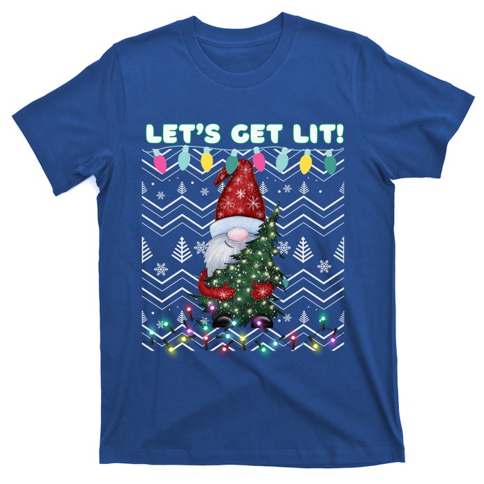 Funny Ugly Christmas Pun Gnome LetS Get Lit Xmas Party Meaningful Gift T-Shirt