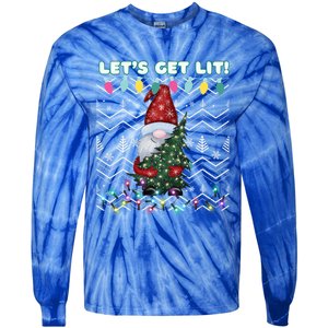 Funny Ugly Christmas Pun Gnome LetS Get Lit Xmas Party Meaningful Gift Tie-Dye Long Sleeve Shirt