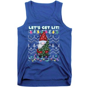 Funny Ugly Christmas Pun Gnome LetS Get Lit Xmas Party Meaningful Gift Tank Top