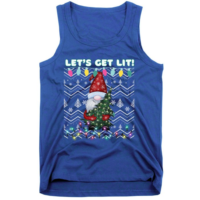 Funny Ugly Christmas Pun Gnome LetS Get Lit Xmas Party Meaningful Gift Tank Top