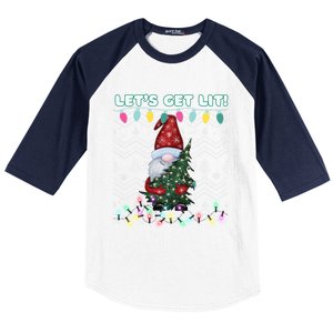 Funny Ugly Christmas Pun Gnome LetS Get Lit Xmas Party Meaningful Gift Baseball Sleeve Shirt