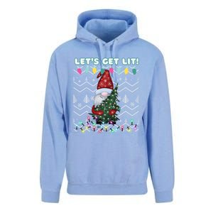 Funny Ugly Christmas Pun Gnome LetS Get Lit Xmas Party Meaningful Gift Unisex Surf Hoodie