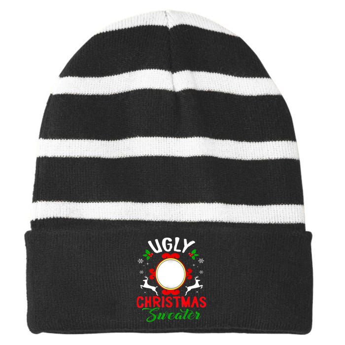 Funny Ugly Christmas Sweater With Mirror Striped Beanie with Solid Band