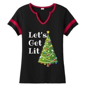 Funny Ugly Christmas Xmas Tree Idea Let’S Get Lit Gift Ladies Halftime Notch Neck Tee