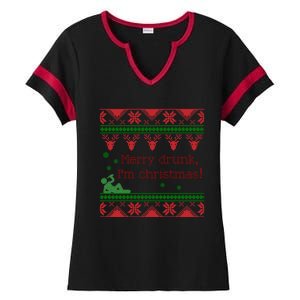 Funny Ugly Christmas Sweater Merry Drunk IM Christmas Gift Ladies Halftime Notch Neck Tee