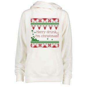 Funny Ugly Christmas Sweater Merry Drunk IM Christmas Gift Womens Funnel Neck Pullover Hood