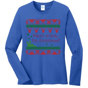 Funny Ugly Christmas Sweater Merry Drunk IM Christmas Gift Ladies Long Sleeve Shirt