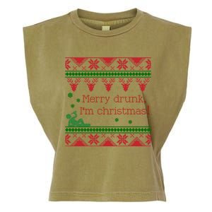 Funny Ugly Christmas Sweater Merry Drunk IM Christmas Gift Garment-Dyed Women's Muscle Tee