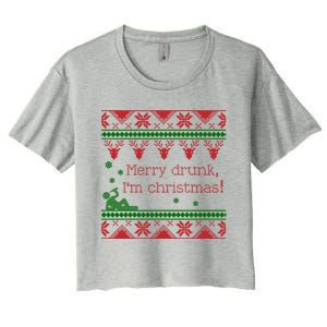 Funny Ugly Christmas Sweater Merry Drunk IM Christmas Gift Women's Crop Top Tee