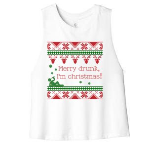 Funny Ugly Christmas Sweater Merry Drunk IM Christmas Gift Women's Racerback Cropped Tank