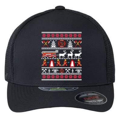 Firefighter Ugly Christmas Fireman Fire Department Flexfit Unipanel Trucker Cap