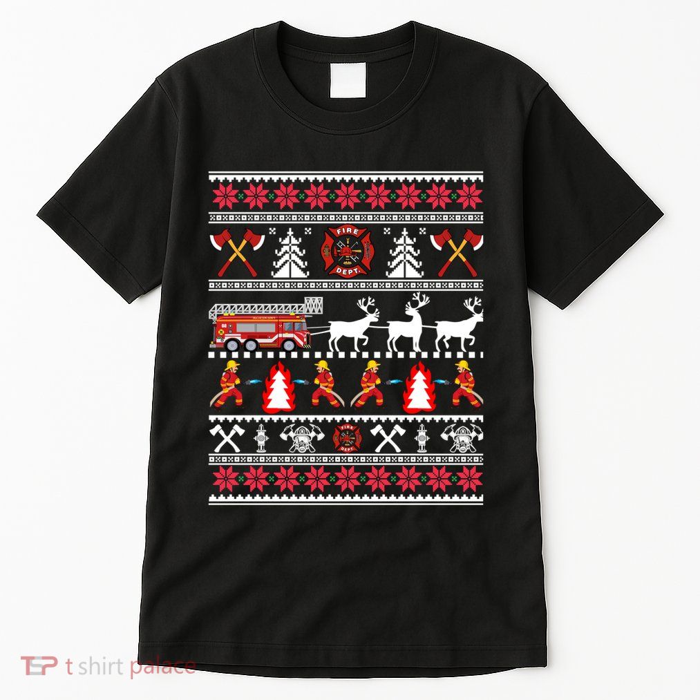 Firefighter Ugly Christmas Fireman Fire Department Tall T-Shirt