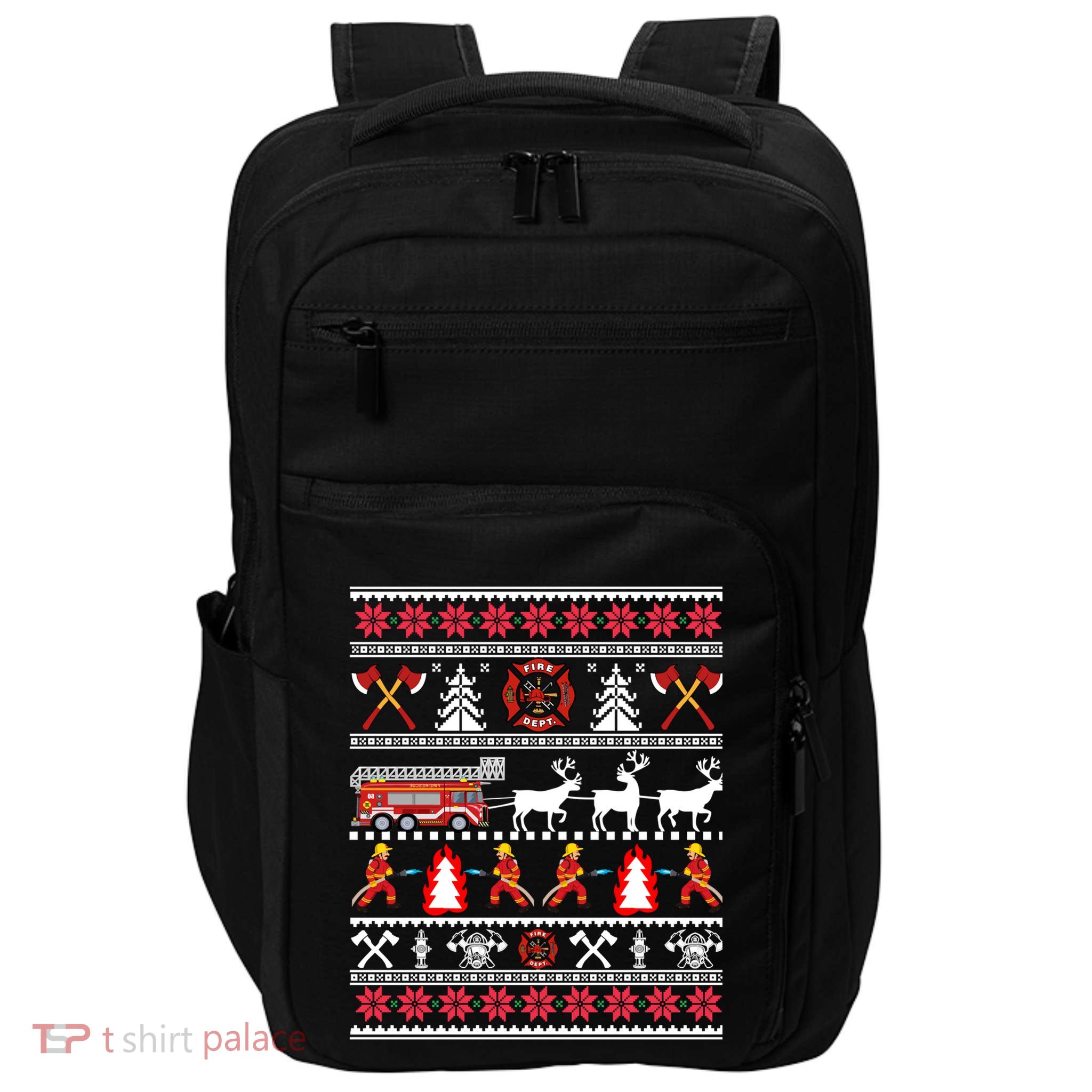 Firefighter Ugly Christmas Fireman Fire Department Impact Tech Backpack