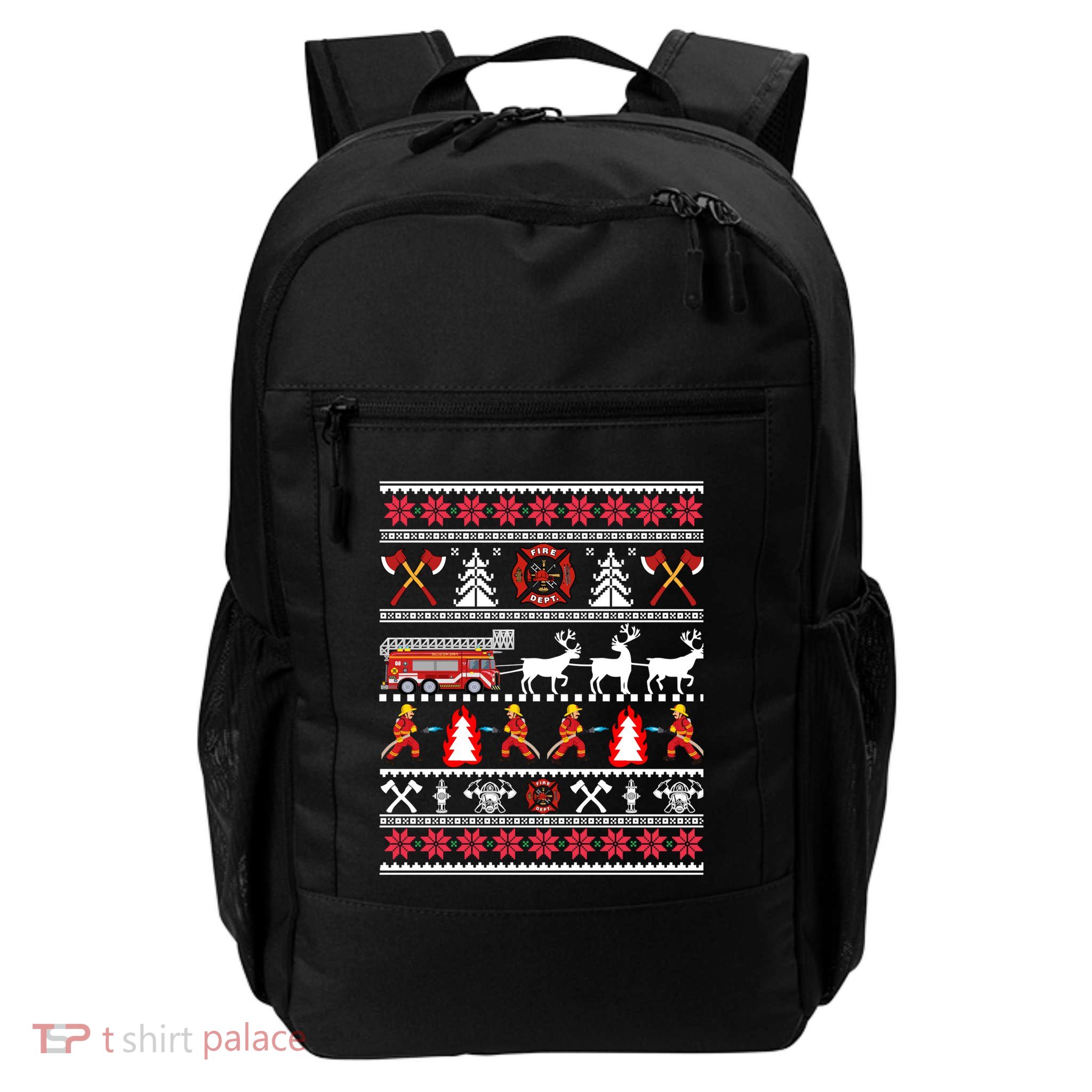 Firefighter Ugly Christmas Fireman Fire Department Daily Commute Backpack