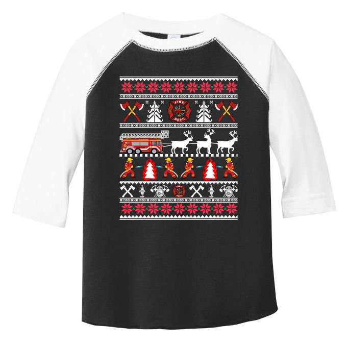 Firefighter Ugly Christmas Fireman Fire Department Toddler Fine Jersey T-Shirt