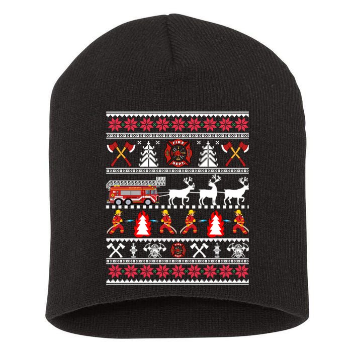 Firefighter Ugly Christmas Fireman Fire Department Short Acrylic Beanie