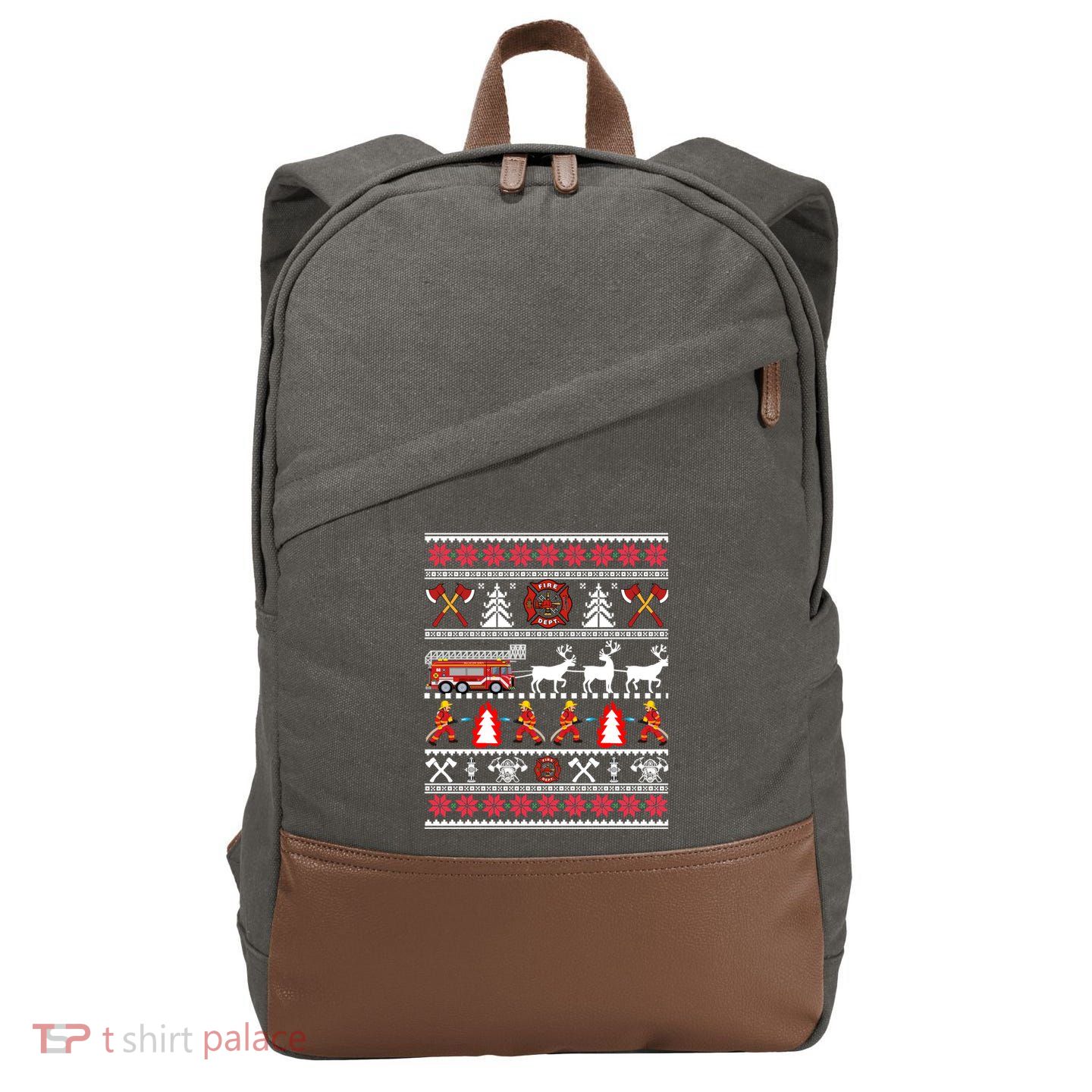 Firefighter Ugly Christmas Fireman Fire Department Cotton Canvas Backpack