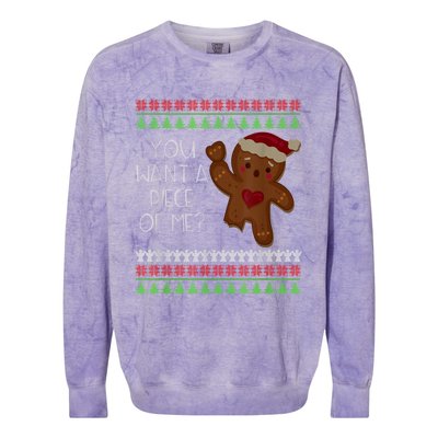 Funny Ugly Christmas Gingerbread Man You Want A Piece Of Me Colorblast Crewneck Sweatshirt