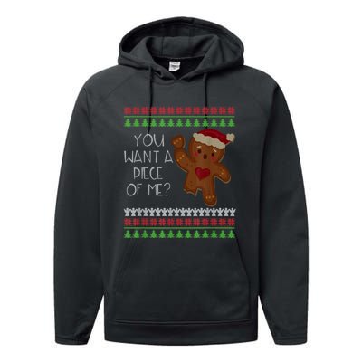 Funny Ugly Christmas Gingerbread Man You Want A Piece Of Me Performance Fleece Hoodie